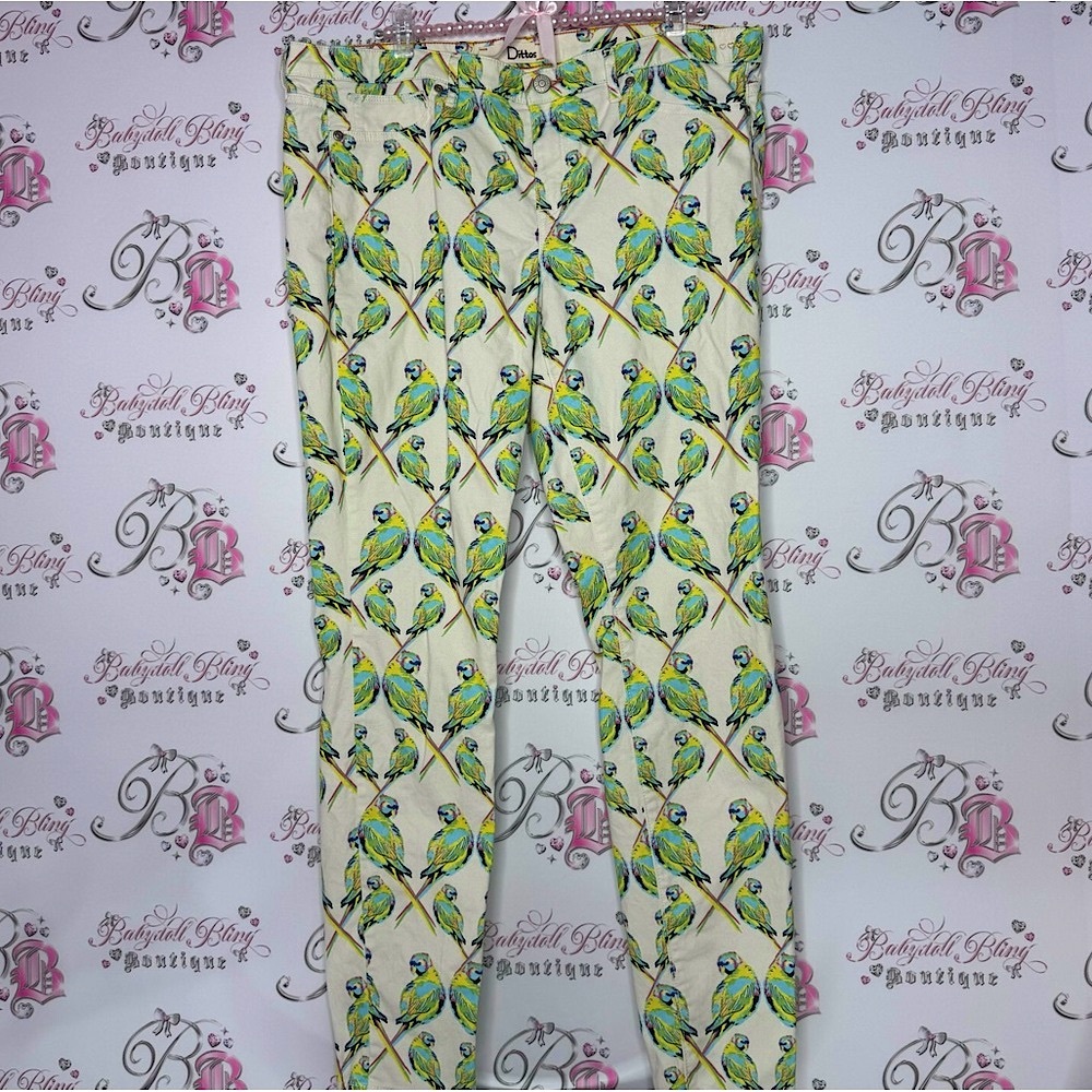 Dittos pants parrot 🦜 bird rainbow printed soft buttery fabric stretch bottoms